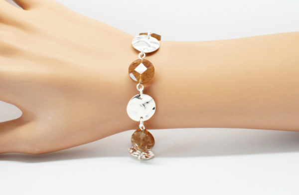 Bracelet pastille martelé et quartz - Coffee quartz – Image 2
