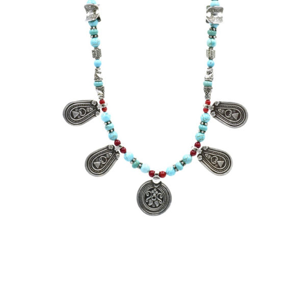 Collier ethnique turquoise et corail