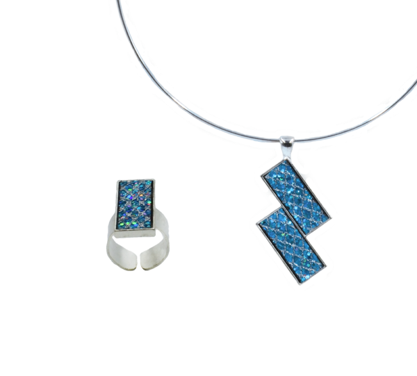 Parure collier torque pendant en cuir bleu - GALACTICA – Image 2