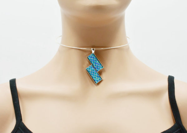 Parure collier torque pendant en cuir bleu - GALACTICA – Image 3