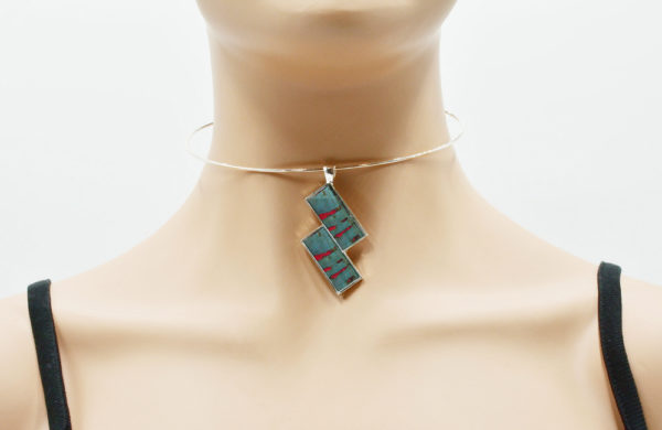 Parure collier torque pendant en cuir bleu - GALACTICA – Image 6