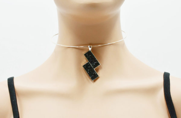 Parure collier torque pendant en cuir bleu - GALACTICA – Image 9