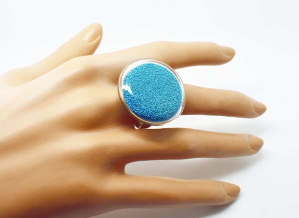 Bague argentée globe verre soufflé plat- Palett Atome – Image 4
