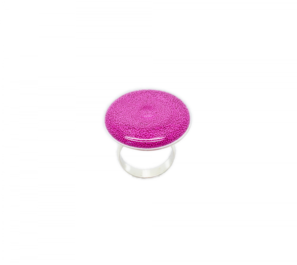 Bague verre soufflé plat - rose fuchsia