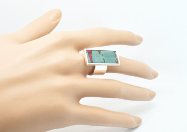 Bague rectangulaire cuir noir pailleté - Scarlett – Image 6