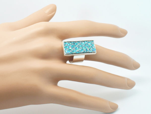 Bague rectangulaire cuir noir pailleté - Scarlett – Image 8
