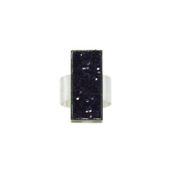 Bague rectangulaire cuir noir pailleté - Scarlett – Image 2