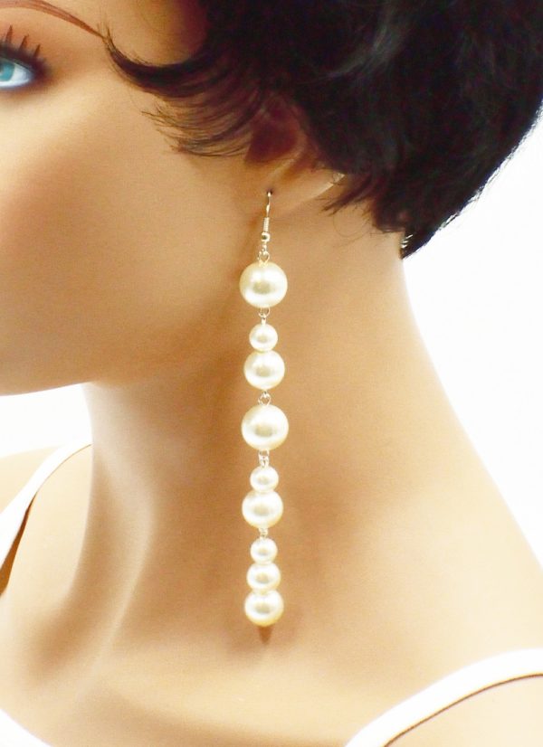 Boucles d'oreilles longues perles nacrées - New-wedding – Image 3