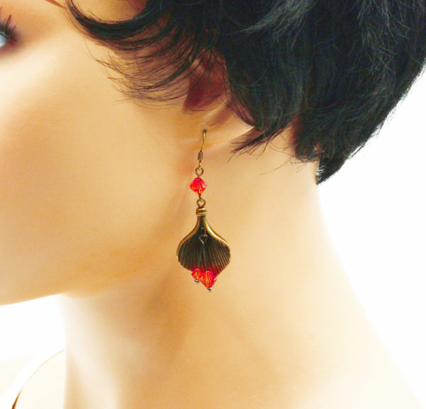 Boucles d'oreilles feuille bronze  Swarovski - Automne – Image 3