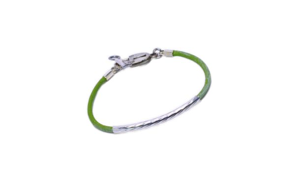 Bracelet cuir vert perle tube - Mon secret – Image 2