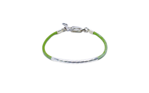 Bracelet cuir vert perle tube