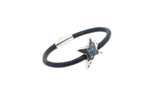 Bracelet cuir femme étoile argenté - Star – Image 2
