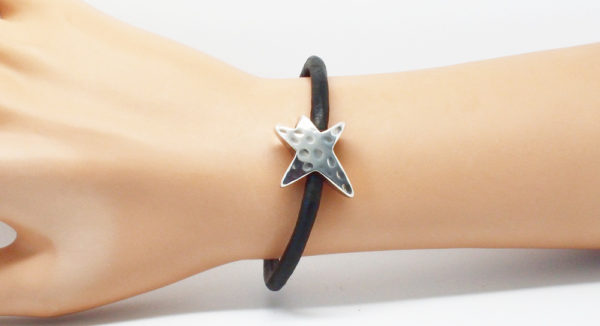 Bracelet cuir femme étoile argenté - Star – Image 3