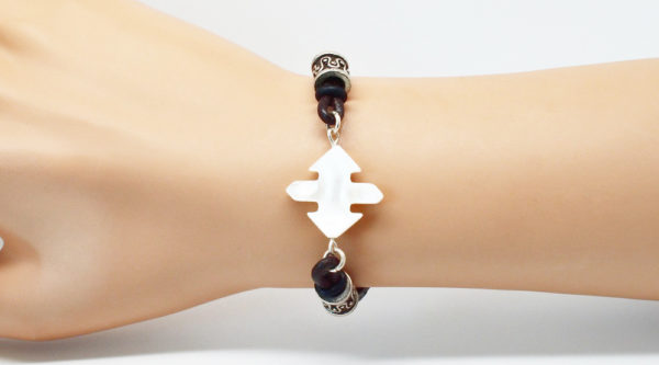 Bracelet cuir mixte noir et nacre - Vice-versa – Image 3