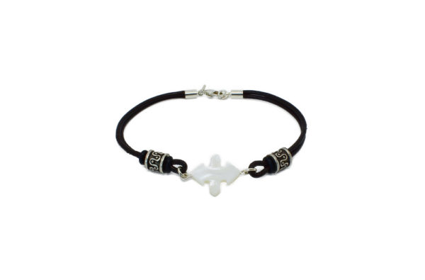 Bracelet cuir mixte noir et nacre