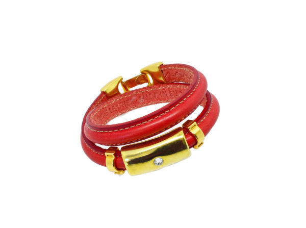 Bracelet cuir double tour rouge - Sandra – Image 2