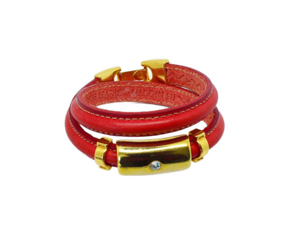 Bracelet cuir double tour rouge