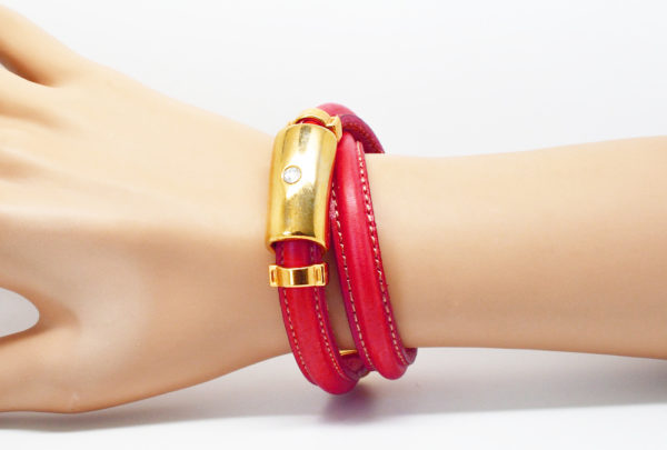 Bracelet cuir double tour rouge - Sandra – Image 3