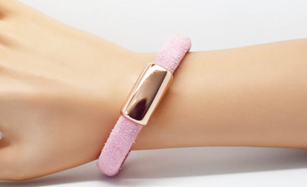 Bracelet cuir daim doré rose  - Romance – Image 3