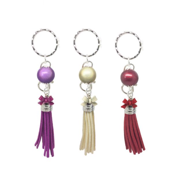 Porte-clés argenté pompon daim- PC001 – Image 2