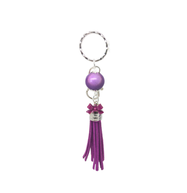 Porte-clés argenté pompon daim- PC001 – Image 3