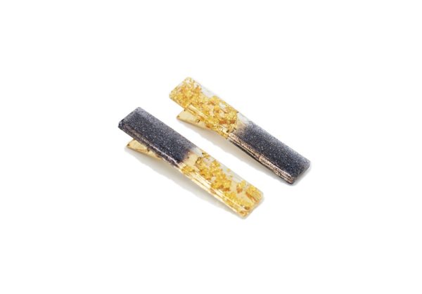 Barrettes cheveux résine noir et or - Evergold – Image 11