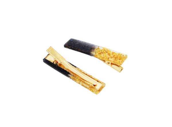 Barrettes cheveux résine noir et or - Evergold – Image 12