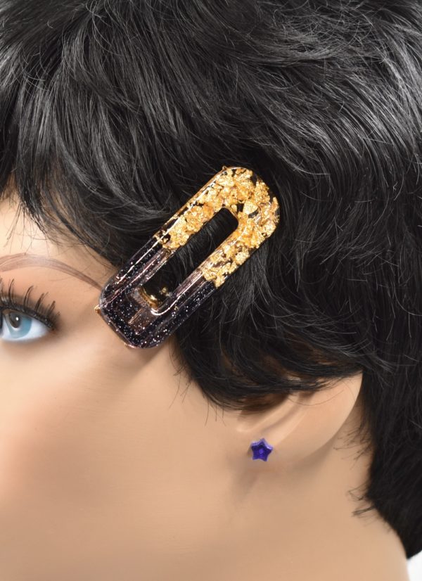 Barrettes cheveux résine noir et or - Evergold – Image 10