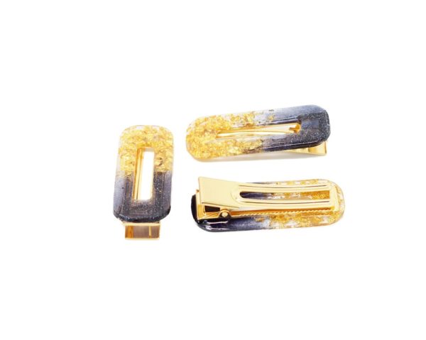 Barrettes cheveux résine noir et or - Evergold – Image 9