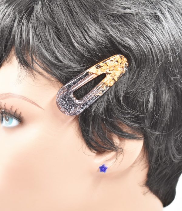 Barrettes cheveux résine noir et or - Evergold – Image 8
