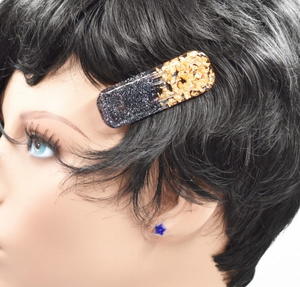 Barrettes cheveux résine noir et or - Evergold – Image 6