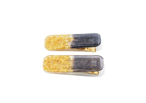 Barrettes cheveux résine noir et or - Evergold – Image 5