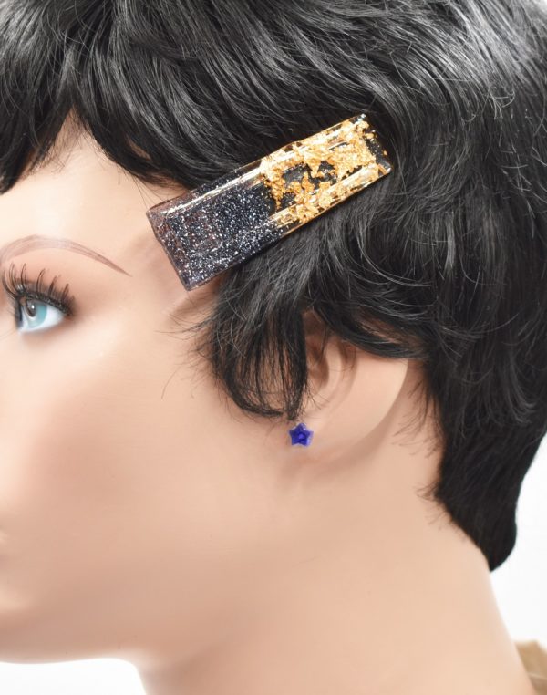 Barrettes cheveux résine noir et or - Evergold – Image 4