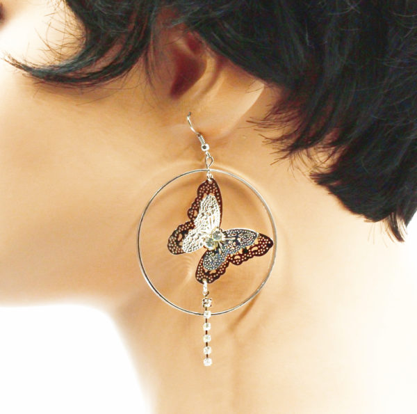 Boucles d'oreilles créoles papillons - Butterfly – Image 3