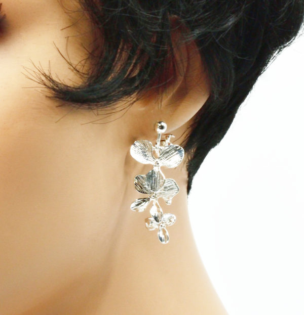 Boucles d'oreilles fleurs orchidées - Silver Flower fall – Image 3