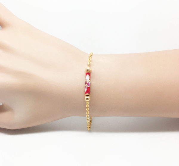 Bracelet chaine perle émaillée - Petite fleur d'Asie – Image 3