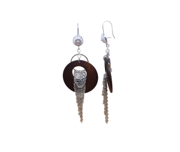 Boucles d'oreilles pendantes Bois et acier- Swing – Image 2