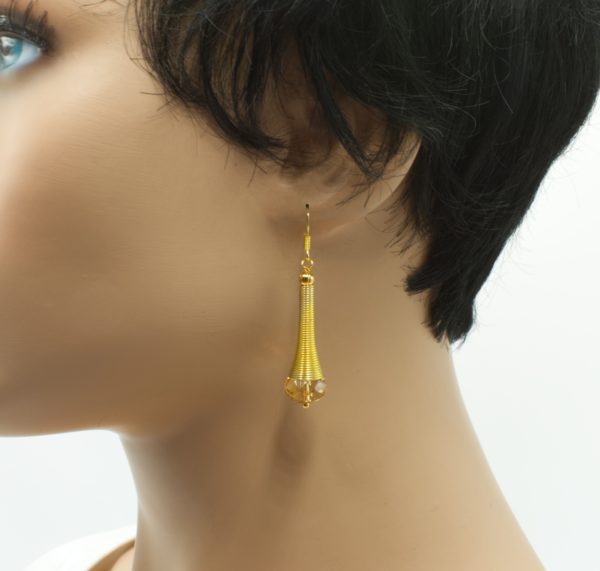 Boucles d'oreilles spirale dorée perles cristal - Padaung or – Image 3