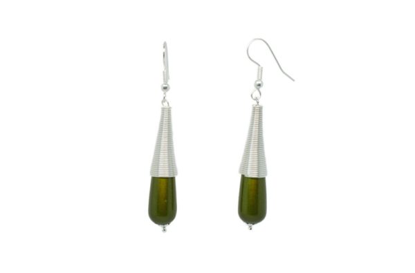 Boucles d'oreilles perles gouttes vert olive - Padaung – Image 2