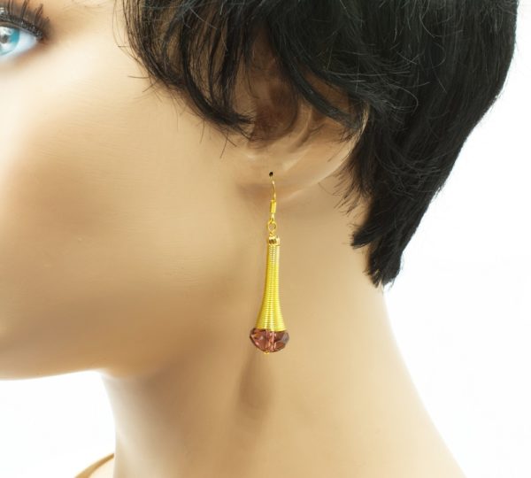 Boucles d'oreilles spirale dorée perles cristal - Padaung or – Image 9