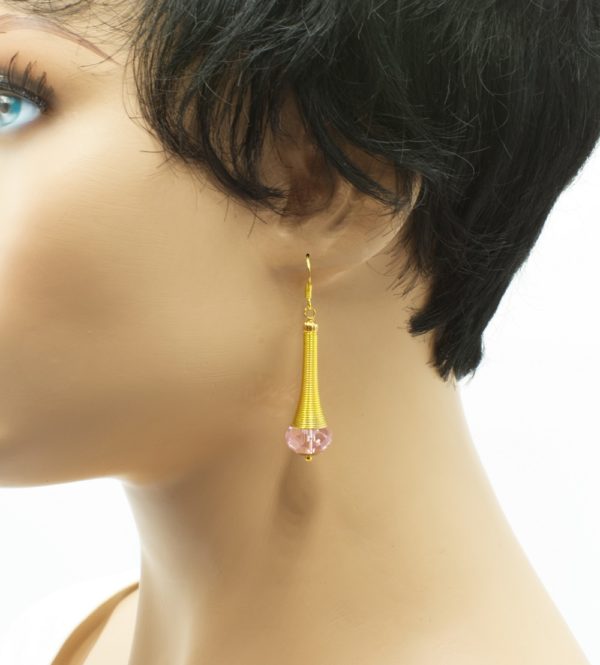 Boucles d'oreilles spirale dorée perles cristal - Padaung or – Image 7