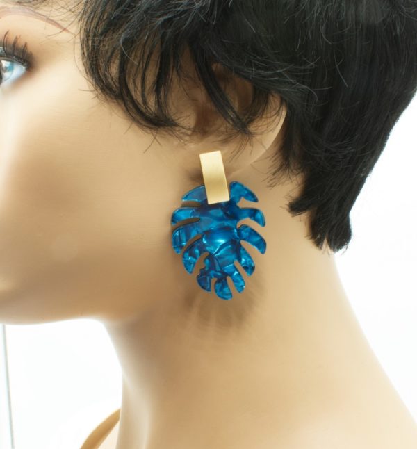 Boucles d'oreilles feuilles et acier -Monstera – Image 3