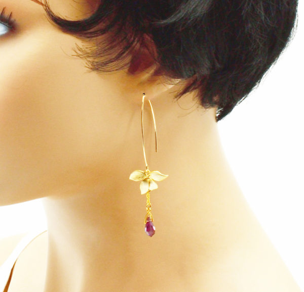 Boucles d'oreilles crochets Orchidées - Orchidée dorée – Image 5