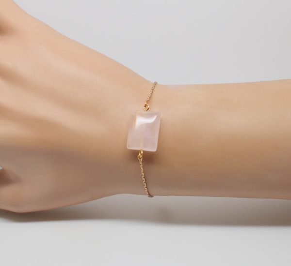 Bracelet doré pierre rose - Noély quartz rose – Image 4