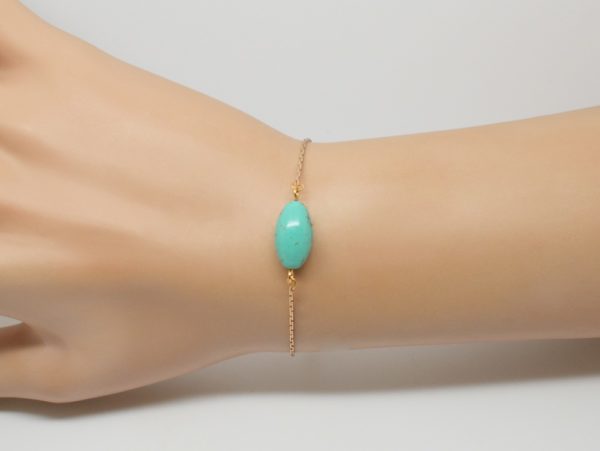 Bracelet laiton doré chaine fine - Noély turquoise – Image 4