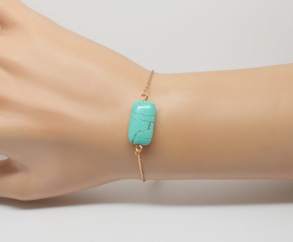 Bracelet laiton doré chaine fine - Noély turquoise – Image 6