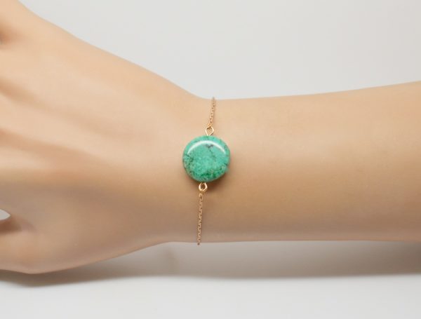 Bracelet laiton doré chaine fine - Noély turquoise – Image 8